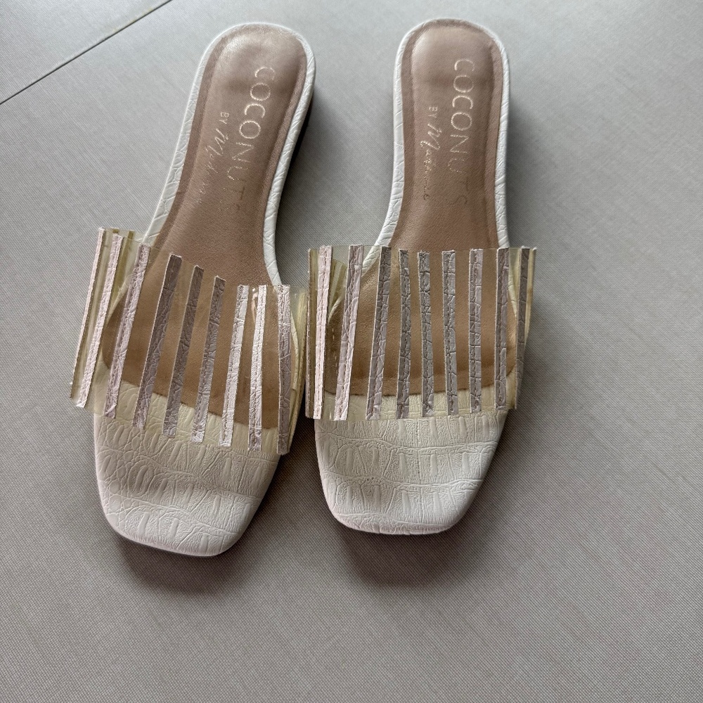 Clear and white flat sandals